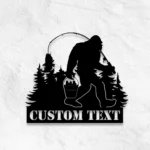 Hunting Fishing Metal Sign Custom Bigfoot Fishing 1