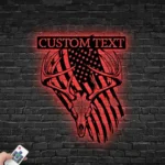 Hunting Fishing Metal Sign Custom Deer Head Skull Us Flag 1