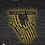 Hunting Fishing Metal Sign Custom Deer Head Skull Us Flag 1