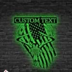 Hunting Fishing Metal Sign Custom Deer Head Skull Us Flag 1