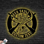 Hunting Fishing Metal Sign Custom Deer Skull And Gun 1