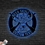 Hunting Fishing Metal Sign Custom Deer Skull And Gun 1