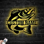 Hunting Fishing Metal Sign Personalized Walleye Fisher Name 1