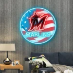 Miami Marlins Neon Sign Us Flag Acrylic 1