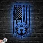 Military Patriotic Metal Sign Custom Pitbull Us Flag 1