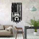 Military Patriotic Metal Sign Custom Pitbull Us Flag 1