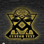 Military Patriotic Metal Sign Custom Soldier Helmet Crossing Assault Rifles 1