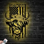 Military Patriotic Metal Sign Custom Us Highland Cow Farm 1