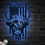 Military Patriotic Metal Sign Custom Us Highland Cow Farm 1