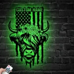 Military Patriotic Metal Sign Custom Us Highland Cow Farm 1