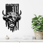 Military Patriotic Metal Sign Custom Us Highland Cow Farm 1