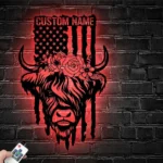 Military Patriotic Metal Sign Custom Us Highland Cow Farm 1