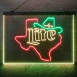 Miller Lite Neon Sign Cowboys Headwear Texas 3 Color 1