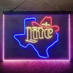 Miller Lite Neon Sign Cowboys Headwear Texas 3 Color 1