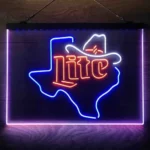 Miller Lite Neon Sign Cowboys Headwear Texas 3 Color 1