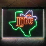 Miller Lite Neon Sign Cowboys Headwear Texas 3 Color 1