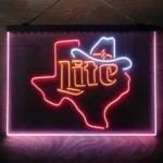 Miller Lite Neon Sign Cowboys Headwear Texas 3 Color 1
