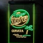 Miller Lite Neon Sign Palm Tree Tree Cerveza Island 1