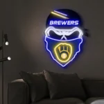 Milwaukee Brewers Neon Sign Skull 1