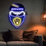 Milwaukee Brewers Neon Sign Skull 1