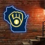 Milwaukee Brewers Neon Sign Wisconsin State Map 1
