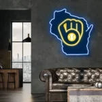 Milwaukee Brewers Neon Sign Wisconsin State Map 1