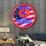 Minnesota Twins Neon Sign Us Flag Acrylic 1