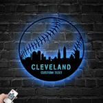 Mlb Metal Sign Custom Cleveland Skyline Baseball 1