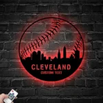 Mlb Metal Sign Custom Cleveland Skyline Baseball 1