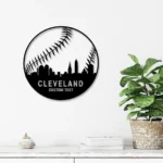 Mlb Metal Sign Custom Cleveland Skyline Baseball 1