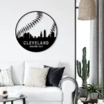 Mlb Metal Sign Custom Cleveland Skyline Baseball 1