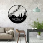Mlb Metal Sign Custom Cleveland Skyline Baseball 1