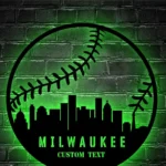 Mlb Metal Sign Custom Milwaukee Skyline Baseball 1