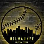 Mlb Metal Sign Custom Milwaukee Skyline Baseball 1