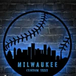 Mlb Metal Sign Custom Milwaukee Skyline Baseball 1