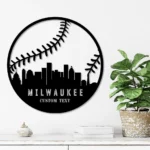 Mlb Metal Sign Custom Milwaukee Skyline Baseball 1