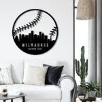Mlb Metal Sign Custom Milwaukee Skyline Baseball 1