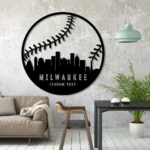 Mlb Metal Sign Custom Milwaukee Skyline Baseball 1