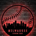 Mlb Metal Sign Custom Milwaukee Skyline Baseball 1