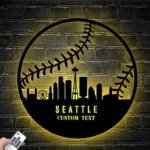 Mlb Metal Sign Custom Seattle Skyline Baseball 1