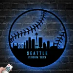 Mlb Metal Sign Custom Seattle Skyline Baseball 1