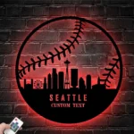 Mlb Metal Sign Custom Seattle Skyline Baseball 1