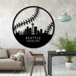 Mlb Metal Sign Custom Seattle Skyline Baseball 1