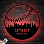 Mlb Metal Sign Personalized Detroit Skyline Baseball Softball Player Name 1