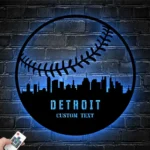 Mlb Metal Sign Personalized Detroit Skyline Baseball Softball Player Name 1