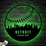 Mlb Metal Sign Personalized Detroit Skyline Baseball Softball Player Name 1