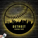 Mlb Metal Sign Personalized Detroit Skyline Baseball Softball Player Name 1