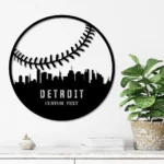 Mlb Metal Sign Personalized Detroit Skyline Baseball Softball Player Name 1