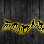 Music Metal Sign Cat Playing Piano 1