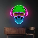 Music Neon Sign Headphone Skull 1